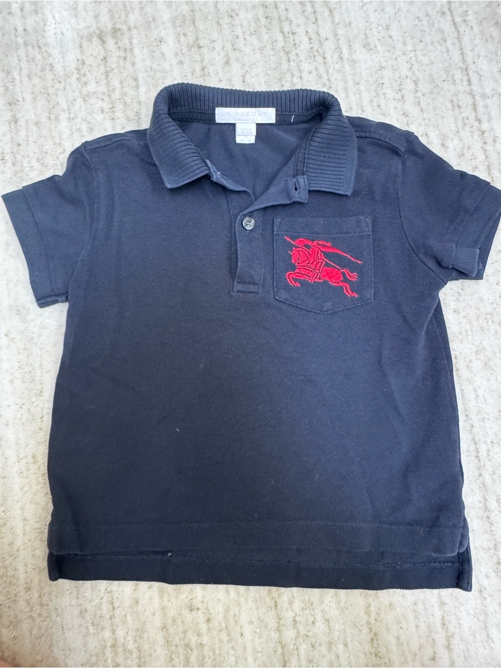 Burberry Kids Navy Polo with Red Embroidered Motif
